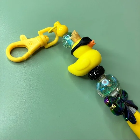 Cute King Duck with Crown and Sunglasses Handmade Beaded Keychain Pen - Picture 4 of 7